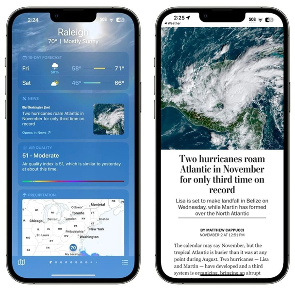 敖汉苹果14维修分享iPhone 14手机如何看天气时顺带看新闻 