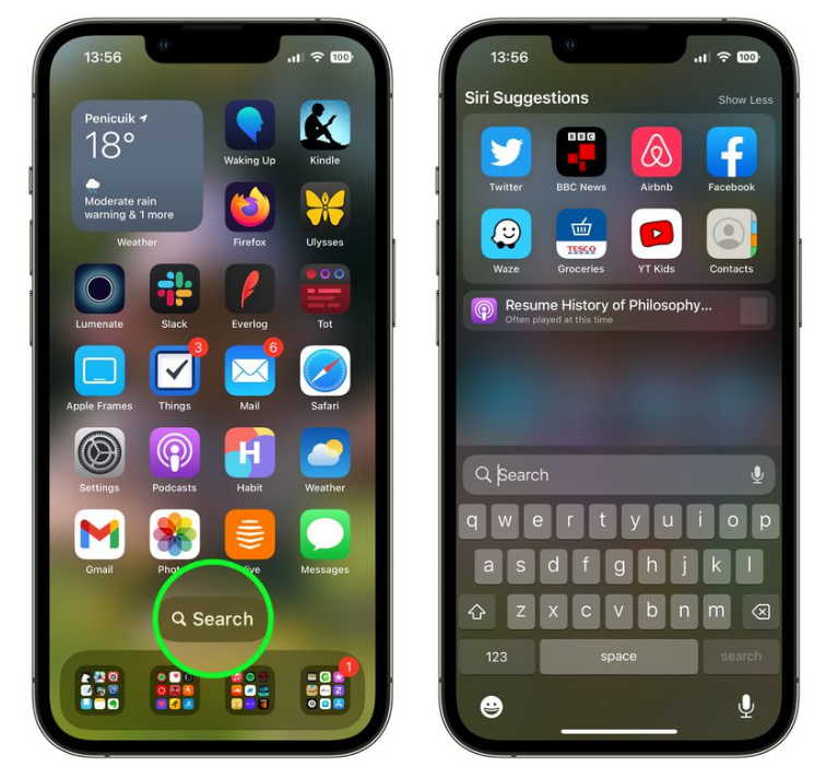 敖汉苹果手机维修分享升级到 iOS 16 后，如何删除主屏幕上的搜索按钮 